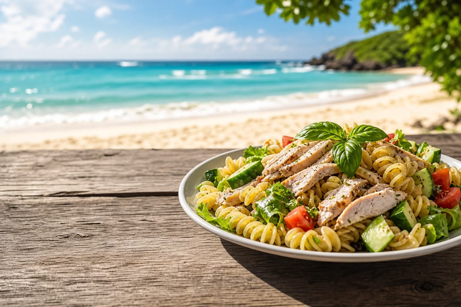 Refeição leve e colorida para praia